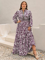 Plus Size Floral Print Maxi Dress with Long Sleeves