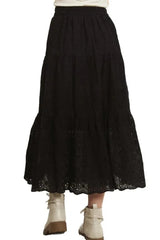 ADORA Elastic Waistband Tiered Midi Skirt