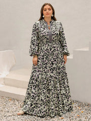 Plus Size Floral Print Long Sleeve Tiered Maxi Dress