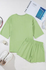 Loose V Neck Half Sleeve Tee and Drawstring Shorts Plus Size