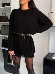 Distressed Round Neck Drop Shoulder Sweater Dress