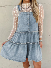 Tiered Flowy Overall Denim Dress