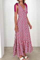 Printed V-Neck Tie Shoulder Midi Cami Dress