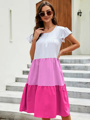Full Size Color Block Tiered Ruffle Summer Dress Plus Size