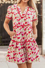 Floral Notched Short Sleeve Dress