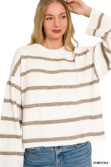 Zenana Wool Blend Striped Sweater