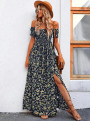 Full Size Slit Off-Shoulder Floral Midi Dress Plus Size
