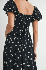 MABLE Polka Dot Puff Sleeve Midi Dress