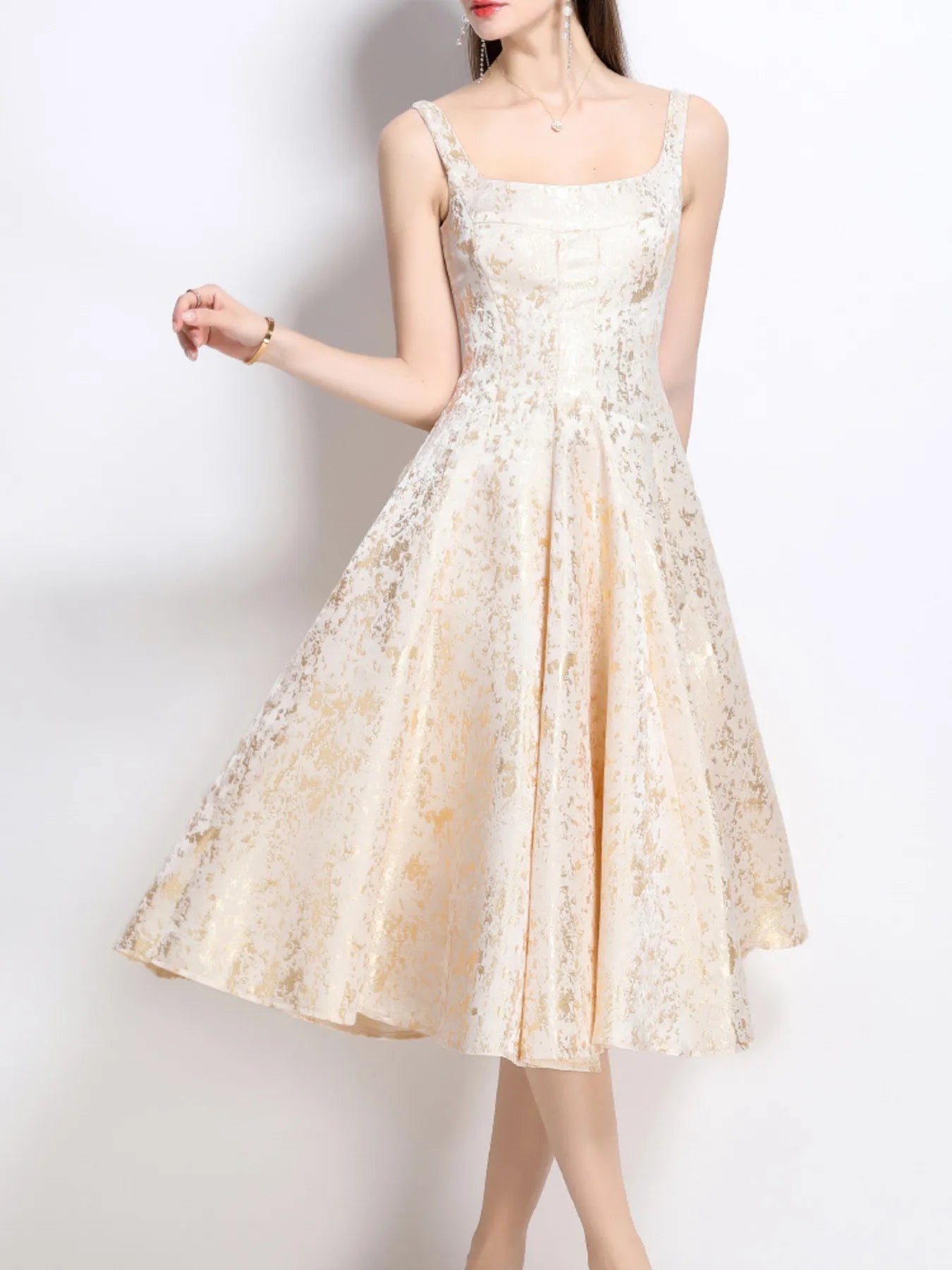Floral A-Line Sleeveless Midi Dress