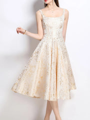 Floral A-Line Sleeveless Midi Dress