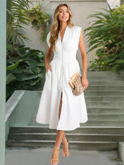 Smocked Zip Front Cap Sleeve Dress