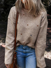 Contrast Colored Dot Detail Drop Shoulder Sweater