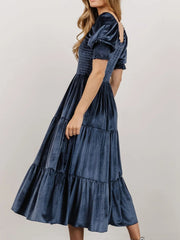 Smocked Half Sleeve Tiered Midi Dress