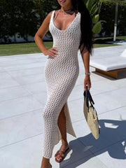 Openwork Slit Sweater Maxi Dress