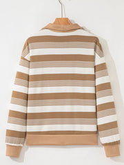 Stripe Zip Collar Patchwork Vintage Sweatshirt