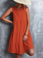 Tiered Round Neck Sleeveless Mini Tank Dress