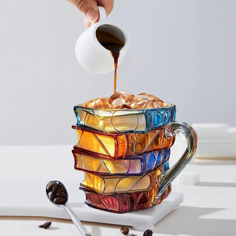 3D Acrylic Book Stack Coffee Mug with Stained-Glass Design – 11oz Lightweight and Durable