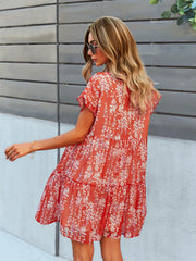 Floral Print V-Neck Ruffle Tiered Summer Mini Dress