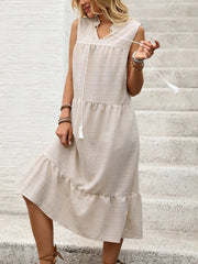 Tie Neck Sleeveless Ruffled Hem Dress