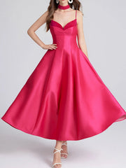 Sweetheart Spaghetti Strap Midi Dress with Collar