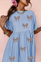 American Flag Bow Print Casual Dress