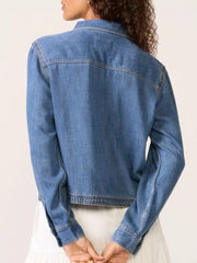 Half Snap Cropped Denim Top