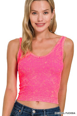 Zenana Washed Ribbed Seamless Cropped V-neck Tank Top
