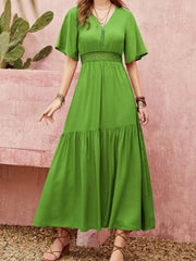 Lace Detail V-Neck Short Sleeve Dress
