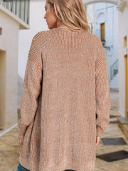 Open Front Dropped Shoulder Cardigan with Pockets