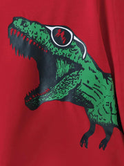Dinosaur Round Neck Long Sleeve Top and Distressed Pants Set