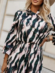 Ruffled Hem Striped Long Sleeve Dress
