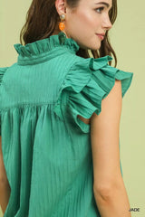 Umgee Ruffle Sleeve Textured Babydoll Blouse