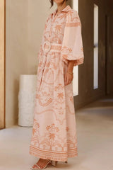 Printed Balloon Sleeve Maxi Shirt Dress