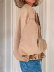 Zip Up Dropped Shoulder Suede Jacket