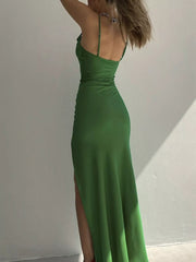 Ruched Split Spaghetti Strap Maxi Dress