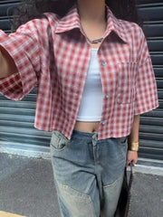 Plaid Button Up Cropped Shirt