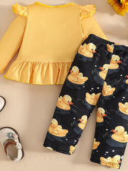 Children's Cute Duck Print Long Sleeve Top and Pants Set