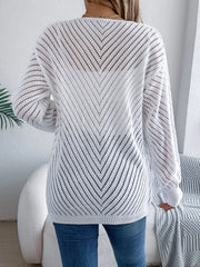 Openwork Open-Front Long Sleeve Cardigan