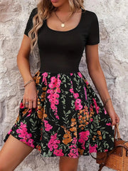 Floral Print Short Sleeve Mini Dress
