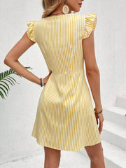 Striped Button Front Cap Sleeve Dress