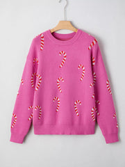 Christmas Candy Cane Holiday Drop Shoulder Sweater