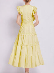 Sleeveless Ruffled Tiered Dress with Embroidered Trim