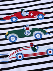 Children's Racing Car Embroidered Striped Long Sleeve T-Shirt