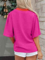 Notched Half Sleeve Blouse