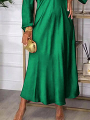 Full Size V-Neck Long Sleeve Midi Dress Plus Size