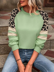 Leopard Round Neck Raglan Sleeve Sweatshirt