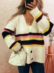 Ribbed Striped Button Down Cardigan