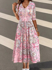 Smocked Printed Half Sleeve Dress