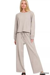 Zenana Washed F/terry Round Neck Pullover & Pants Set