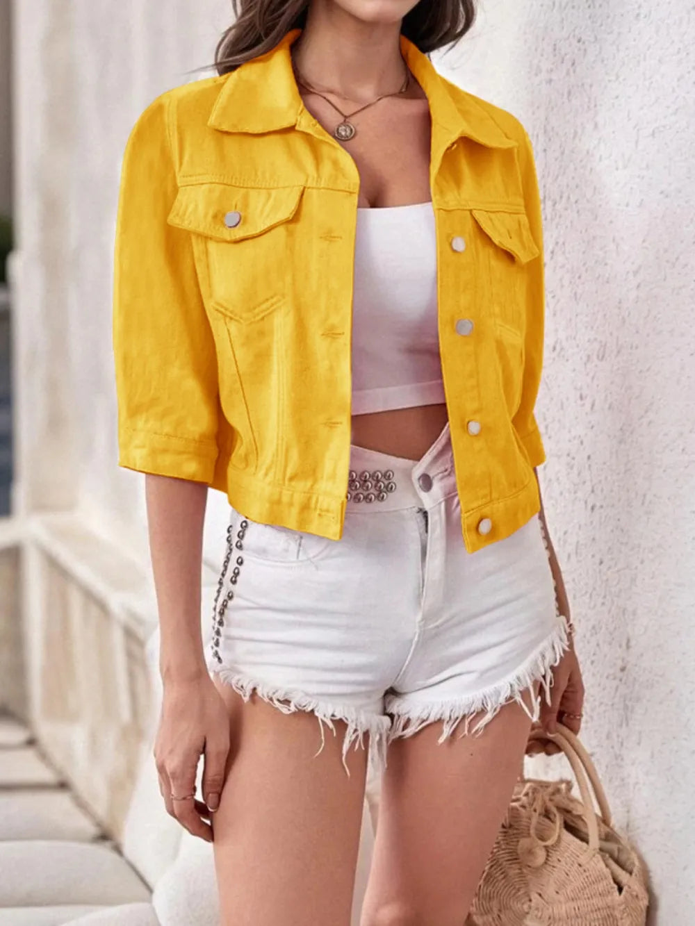 Full Size Cropped Denim Jacket Plus Size